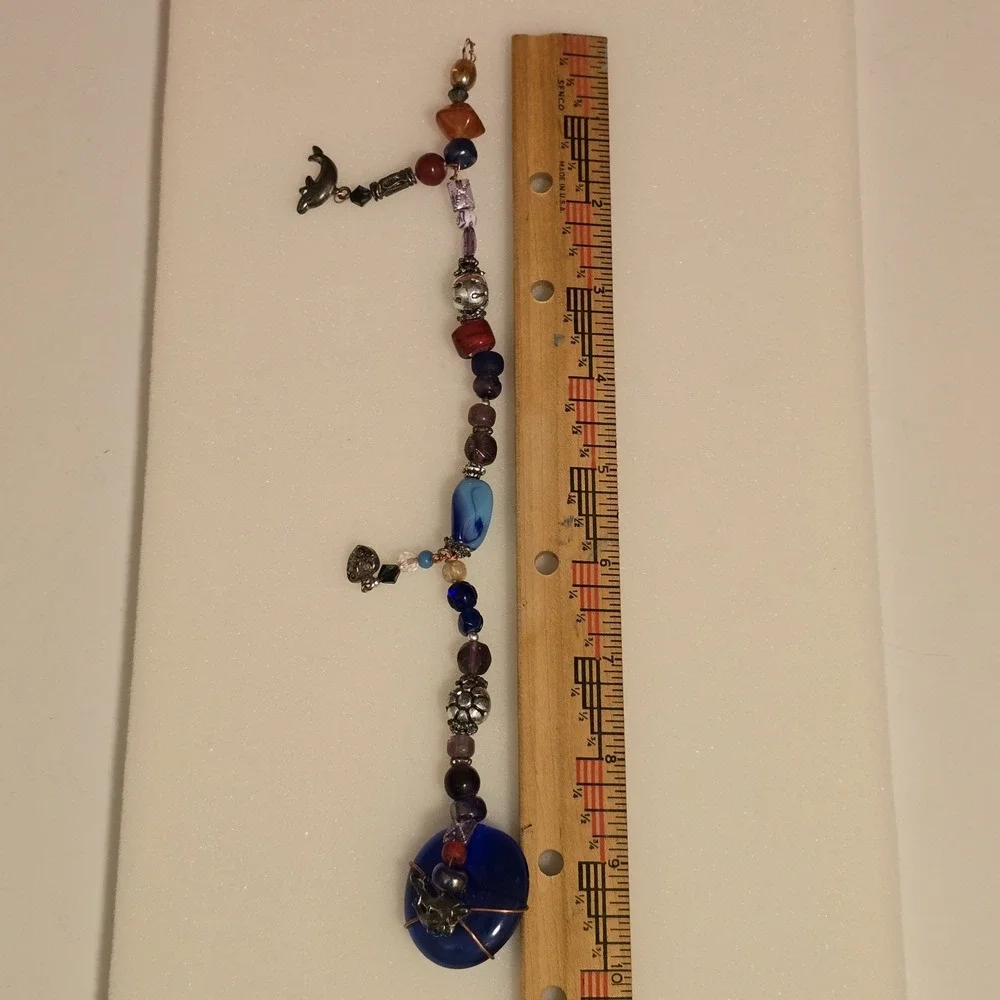 VTG Hand Wired Copper Glass Metal Beaded Stones Charm Bracelet Womens 9.5